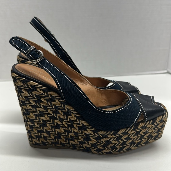 Sergio Rossi Espadrille Wedges High Heel Shoes Square Open Toe Slingback 38 US 8 - Picture 3 of 10